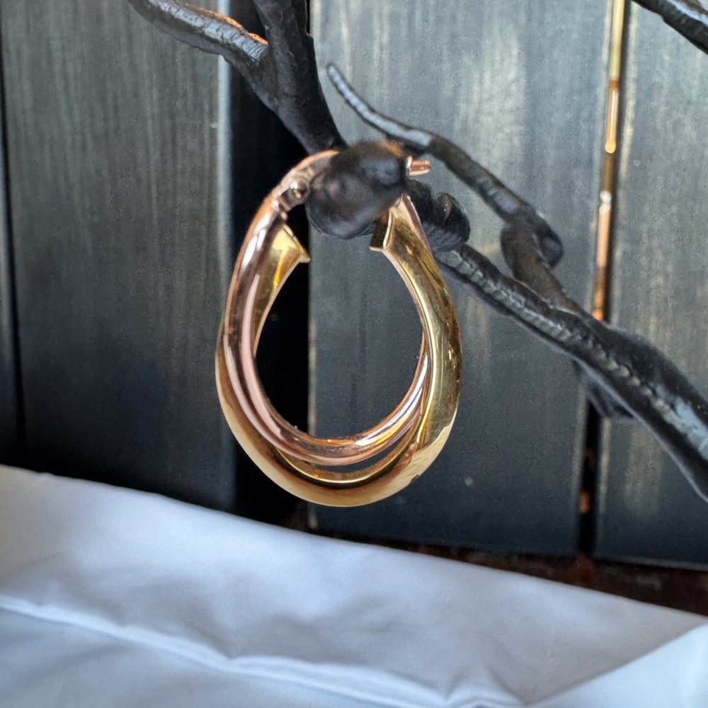 10K Italian Two-Tone Double Oval Hoop Earrings